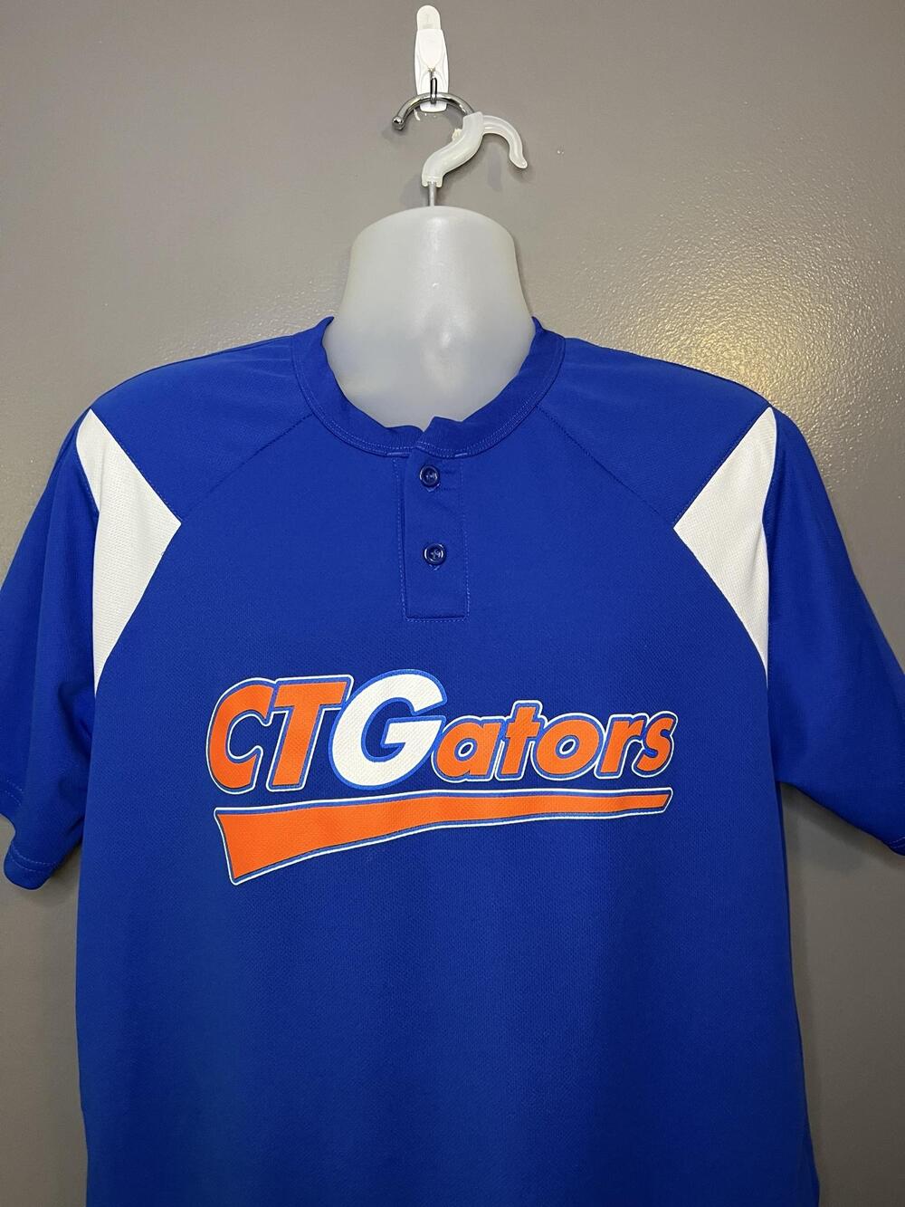 CT Gators Jersey Mens Large Blue Softball Button Henley Teamwork Athletic